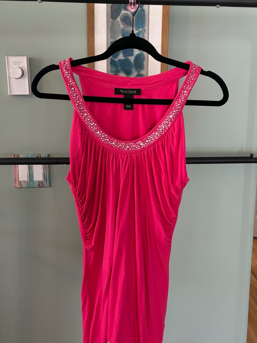 White House Black Market Hot Pink Rhinestone Scoop Tank